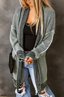 Rose Plaid Knitted Long Open Front Cardigan