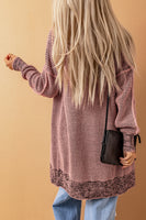 Rose Plaid Knitted Long Open Front Cardigan