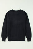 Black Boo Knitted Pattern Ribbed Edge Drop Shoulder Sweater