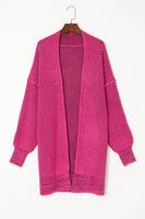 Rose Plaid Knitted Long Open Front Cardigan