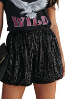 Black Sequin Straight Leg High Waist Casual Shorts