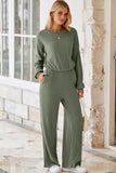 Black Solid Ribbed Knit Keyhole Back High Waist Jumpsuit