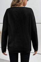 Black Boo Knitted Pattern Ribbed Edge Drop Shoulder Sweater