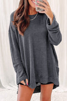 Khaki Waffle Knit High Slits Oversized Top