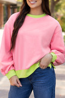 Blue Colorblock Bubble Sleeve Sweatshirt