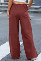 Mineral Red Solid Color Drawstring Waist Wide Leg Cargo Pants