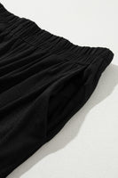 Black Solid Color T Shirt 2pcs Wide Leg Pants Set