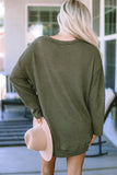 Khaki Waffle Knit High Slits Oversized Top