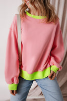 Blue Colorblock Bubble Sleeve Sweatshirt