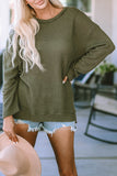 Khaki Waffle Knit High Slits Oversized Top