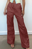 Mineral Red Solid Color Drawstring Waist Wide Leg Cargo Pants