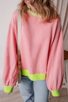 Blue Colorblock Bubble Sleeve Sweatshirt