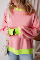 Blue Colorblock Bubble Sleeve Sweatshirt