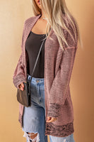 Rose Plaid Knitted Long Open Front Cardigan