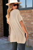 Apricot Short Sleeve Side Slit Oversized Sweater