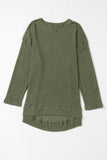 Khaki Waffle Knit High Slits Oversized Top