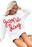 White Tinsel Game Day Drop Shoulder Graphic Sweatshirt