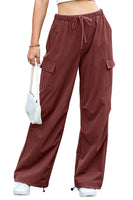 Mineral Red Solid Color Drawstring Waist Wide Leg Cargo Pants