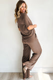 Black Solid Color T Shirt 2pcs Wide Leg Pants Set