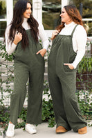 Jungle Green Solid Pocketed Loose Fit Corduroy Overall