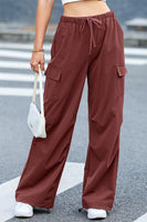 Mineral Red Solid Color Drawstring Waist Wide Leg Cargo Pants