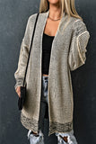 Rose Plaid Knitted Long Open Front Cardigan