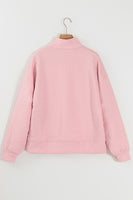 Light Pink Solid Textured Half Zipper Collared Sweatshirt