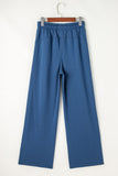 Sail Blue Drawstring High Waist Wide Leg Pocketed Sweatpants