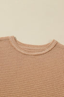 Khaki Waffle Knit High Slits Oversized Top