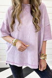 Orchid Petal Mineral Wash Exposed Seam Drop Shoulder Oversized Tee