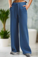 Sail Blue Drawstring High Waist Wide Leg Pocketed Sweatpants