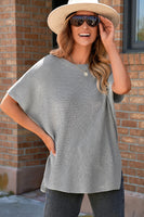 Apricot Short Sleeve Side Slit Oversized Sweater