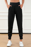 Black Exposed Seam High Waist Pocketed Joggers