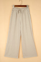 Khaki Stripe Print Wide Leg Drawstring Pants