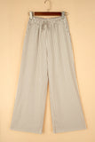 Khaki Stripe Print Wide Leg Drawstring Pants