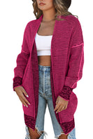 Rose Plaid Knitted Long Open Front Cardigan