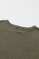 Khaki Waffle Knit High Slits Oversized Top