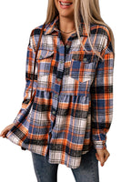 Multicolor Plaid Button Down Ruffled Shirt Jacket