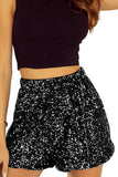 Black Sequin Straight Leg High Waist Casual Shorts