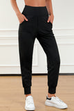 Black Exposed Seam High Waist Pocketed Joggers