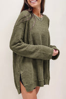 Khaki Waffle Knit High Slits Oversized Top