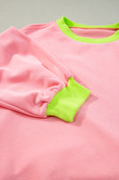 Blue Colorblock Bubble Sleeve Sweatshirt