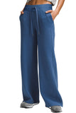 Sail Blue Drawstring High Waist Wide Leg Pocketed Sweatpants