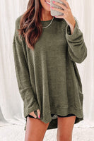 Khaki Waffle Knit High Slits Oversized Top