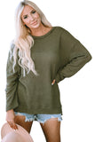 Khaki Waffle Knit High Slits Oversized Top