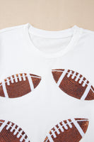 White Sequined Rugby Football Graphic Cotton T Shirt