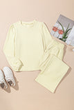 Beige Textured Puff Sleeve Top and Pants Set