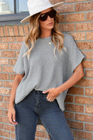 Apricot Short Sleeve Side Slit Oversized Sweater