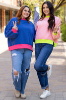 Blue Colorblock Bubble Sleeve Sweatshirt